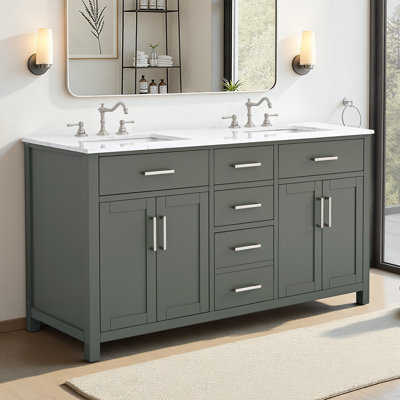 Shamar 60" Double Bathroom Vanity With Engineered Marble Top