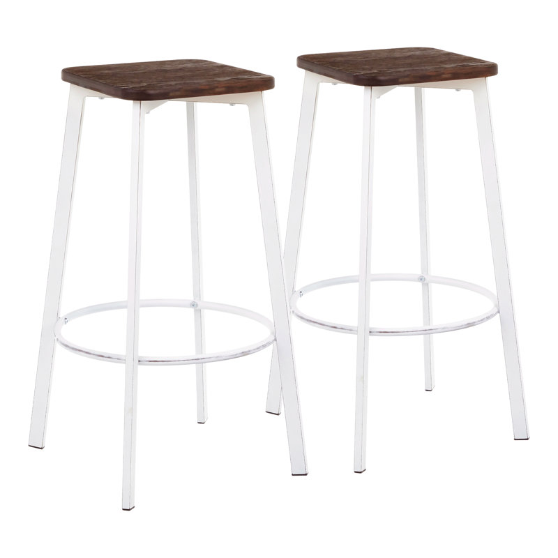 Tabouret de bar carré Clara en métal antique et espresso, Blanc