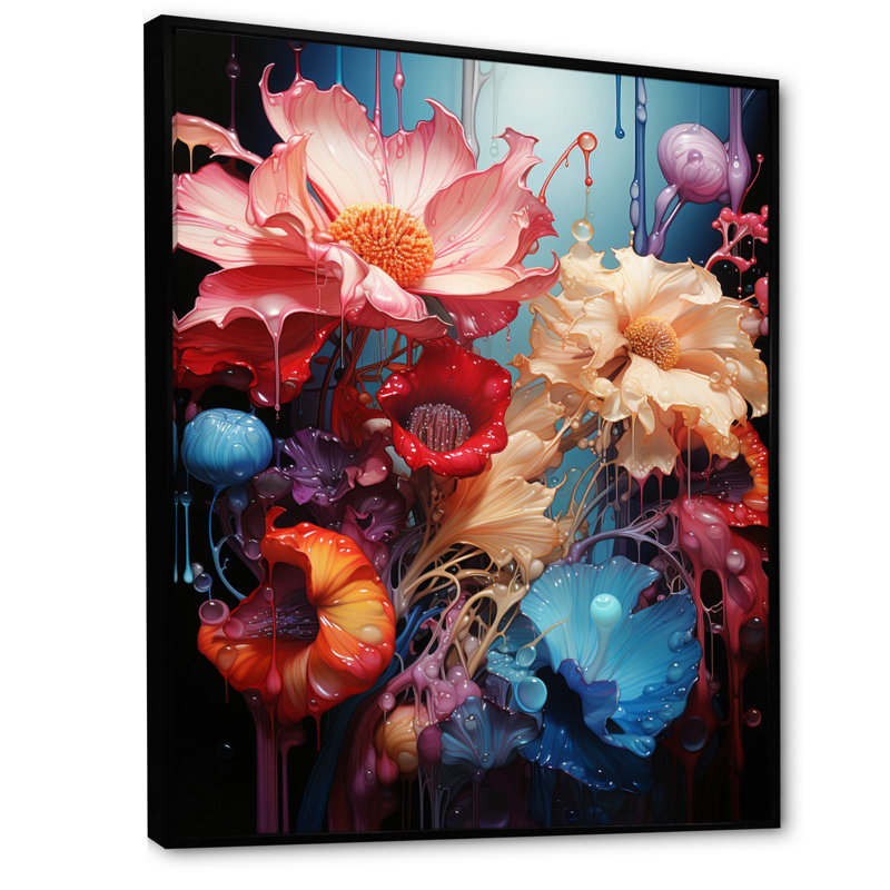Abstractions florales, botaniques sur toile, H 20 po x l 12 po x P 1 po, Cadre flottant noir