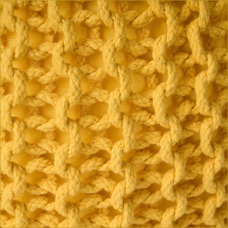 Pouf repose-pieds rond pour salon | Jaune moutarde | Coton tricoté, Jaune