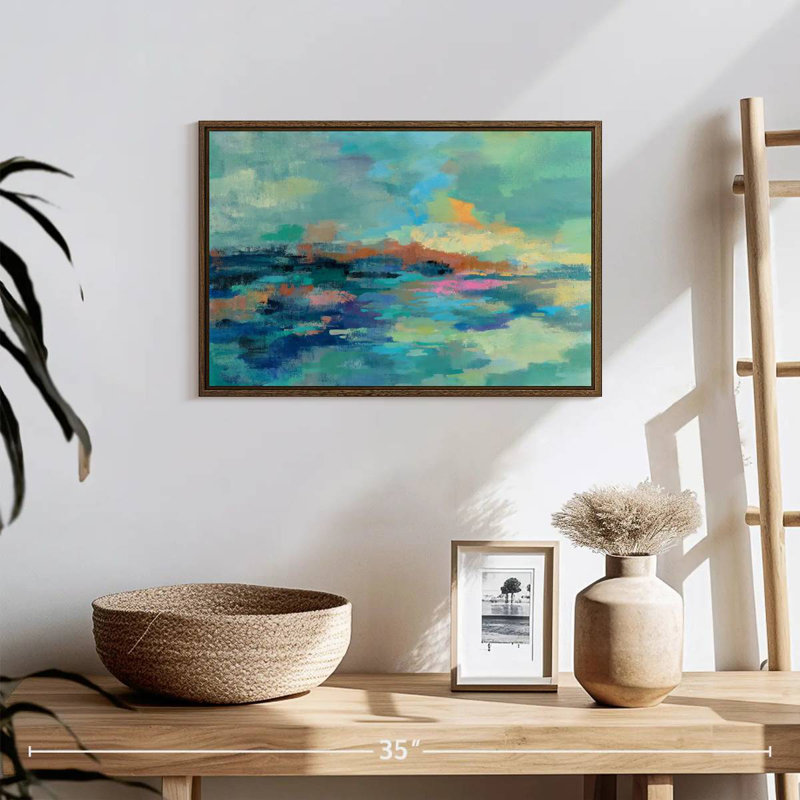 Été bord de mer Luper, 19 po x 13 po, Cadre flottant noyer