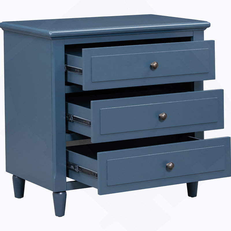 3-Drawer Nightstand Storage Wood Cabinet, Blue