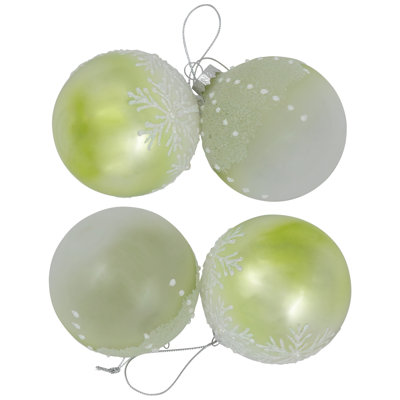 Snowflakes Glass Ball Christmas Ornaments - 3" (80Mm) - 4Ct