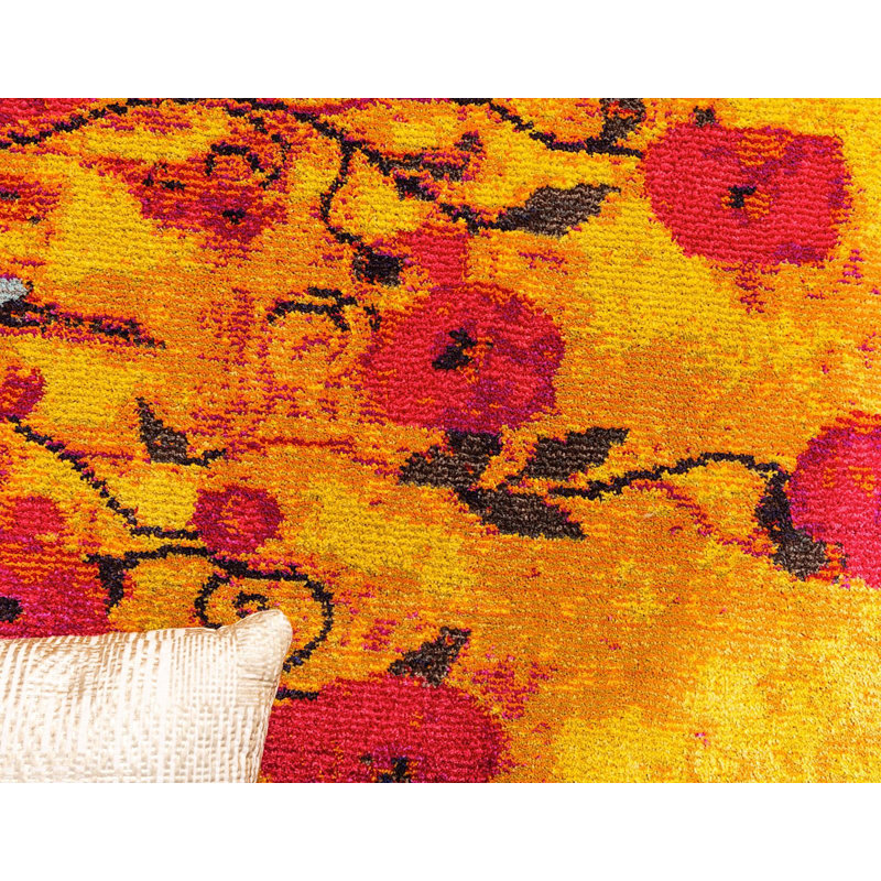 Tapis jaune / rose Shirey, Rectangle 10 pi 6 po x 16 pi 5 po
