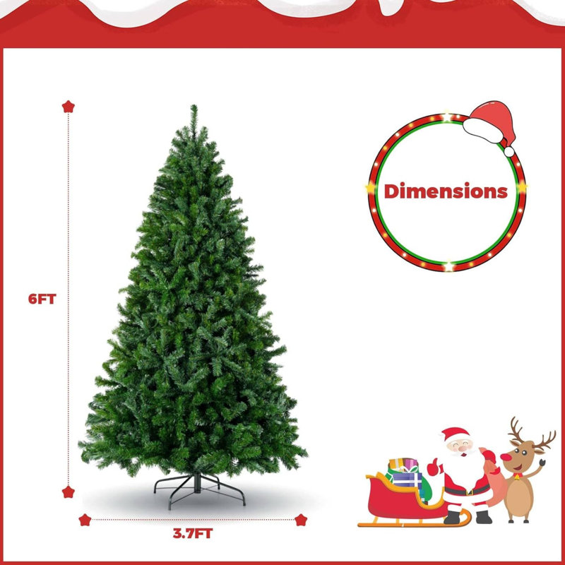 Arbre de Noël artificiel de Noël 6 pi, arbre de Noël à charnière non éclairé de qualité supérieure avec support pliable en métal pour la maison, le bureau et la fête