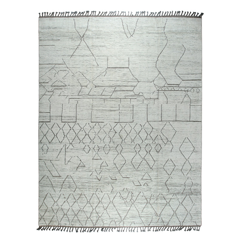 Vintage Marrakech Beige Hand-Knotted Wool Contemporary Transitional 9' x 12' Area Rug