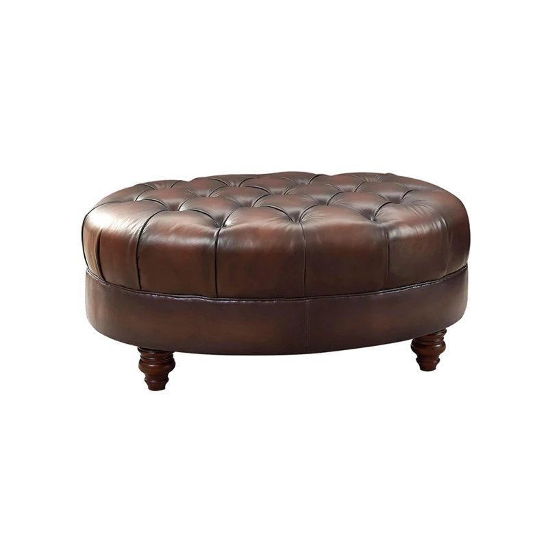 Edlizi Upholstered Ottoman, Caramel Brown Genuine Leather