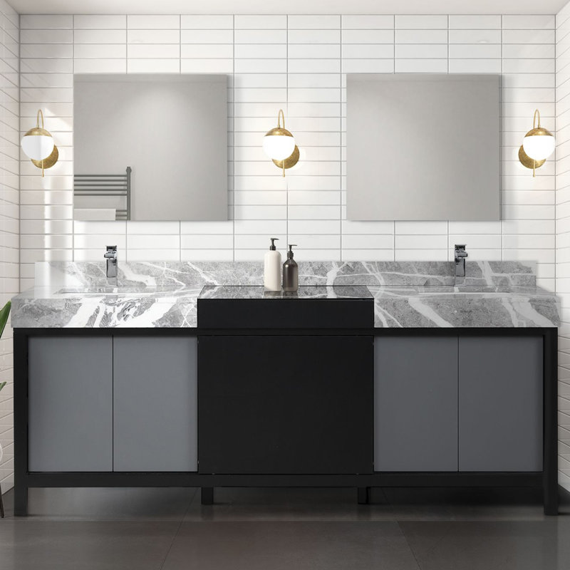 Zilara 84" Double Vanity with Castle Gray Marble Top and Black Faucet