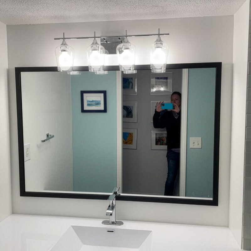 Wood Framed Mirror with Safety Backing Ideal for Bathroom / Vanity Mirror Ellis Collection, 24" x 36", Black
