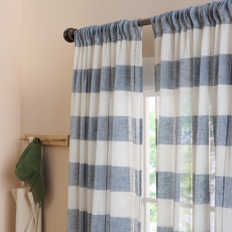 TOWN & COUNTRY BASICS Pax Semi-Sheer Stripe Light Filtering Curtains, Blue, 50" W x 84" L
