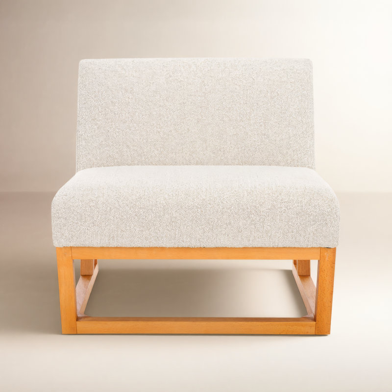 Upholstered Slipper Chair, Cream Boucle, Natural