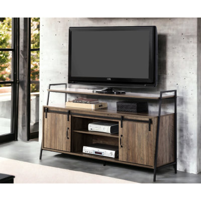 Rustic Tv Stand With Wire Management, Accommodates 50-59" Tvs, Tidy Setup Oak Sliding Doors, 58" Organize Your Electronics