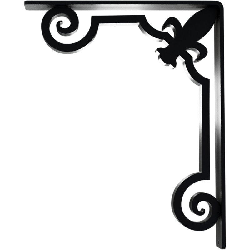 Support en fer forgé Fleur De Lis, H 12 po x l 2 po x P 10 po, Noir