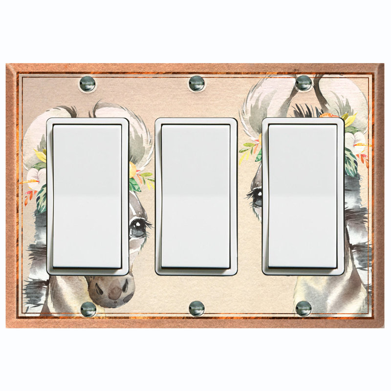 Metal Light Switch Plate Outlet Cover (Cute Animals Twin Zebra Stripes Flowers Beige - Single Toggle)