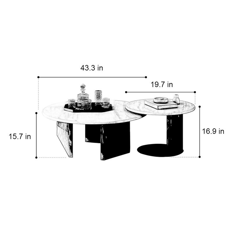 Table de salon italienne ronde en marbre, H 15,7 po x l 43,3 po x P 43,3 po