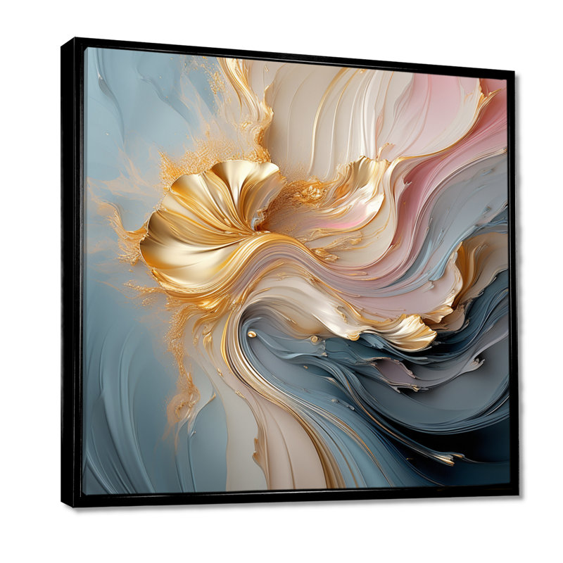 «Fluid Magnificence», art mural abstrait à l'encre liquide II, Toile avec cadre flottant noir, H 16 po x l 16 po x P 1 po