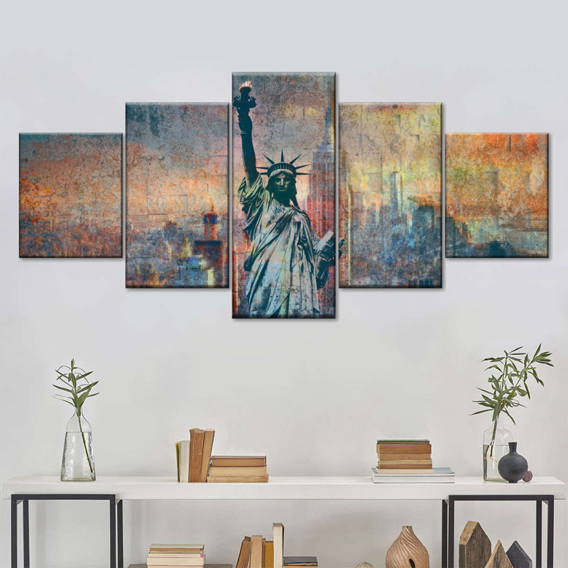 Statue grunge liberté 5 pièces, H 24 po x l 55 po x P 1,25 po