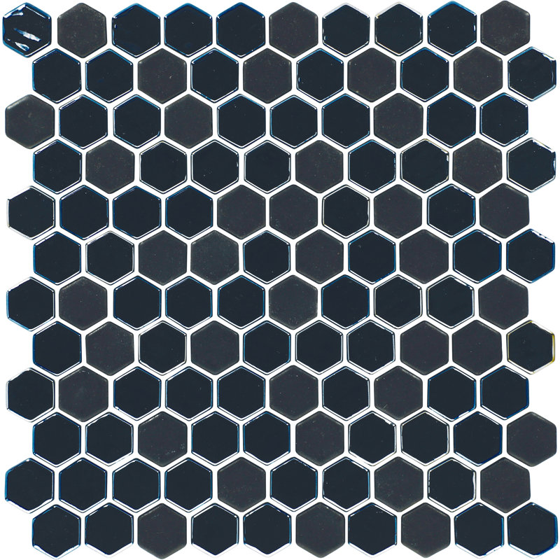 Uptown Glass 1" Hexagon Mosaic (18 PC Per Carton) (16.92 SQFT Per Carton), Ebony
