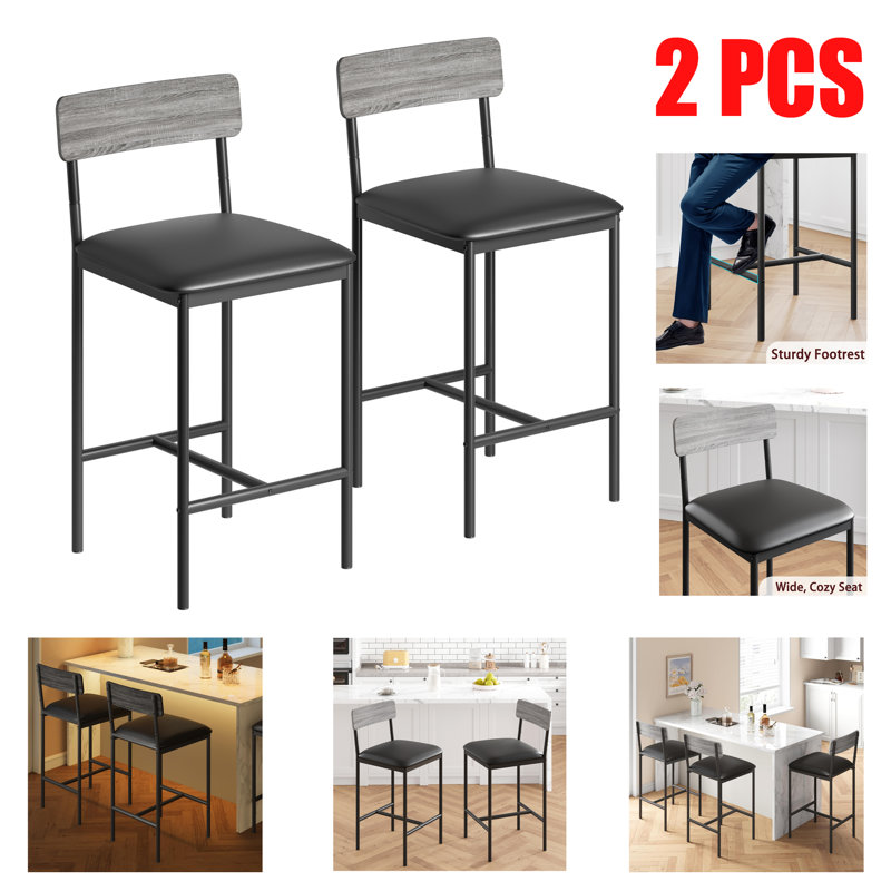 Upholstered Counter Stool with Metal Frame