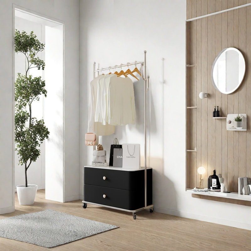 Solid Pine Wood Wardrobe with Drawers, Black