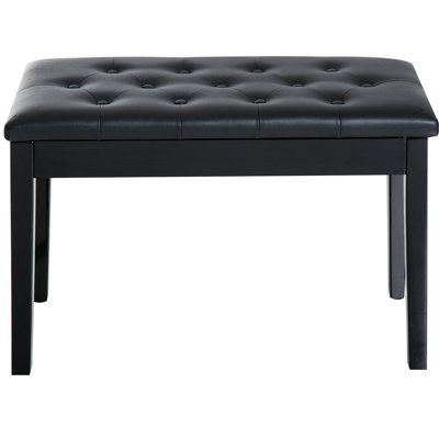 Duet Piano Bench With Faux Leather Seat And Wooden Construction - Black Padded Keyboard Chair Stable Frame For Duets