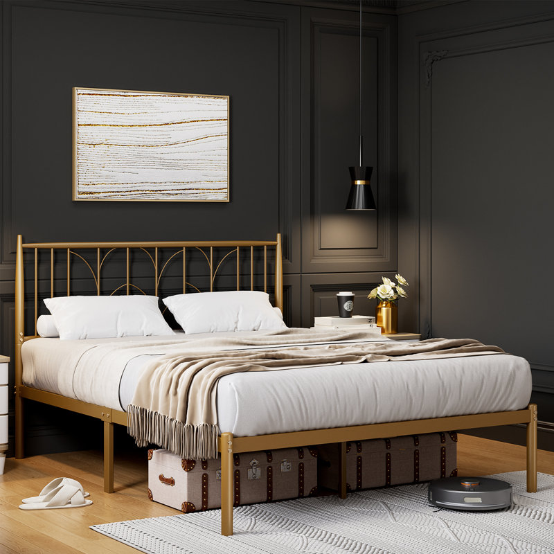 Cahilly Metal Slat Bed, Queen, Gold
