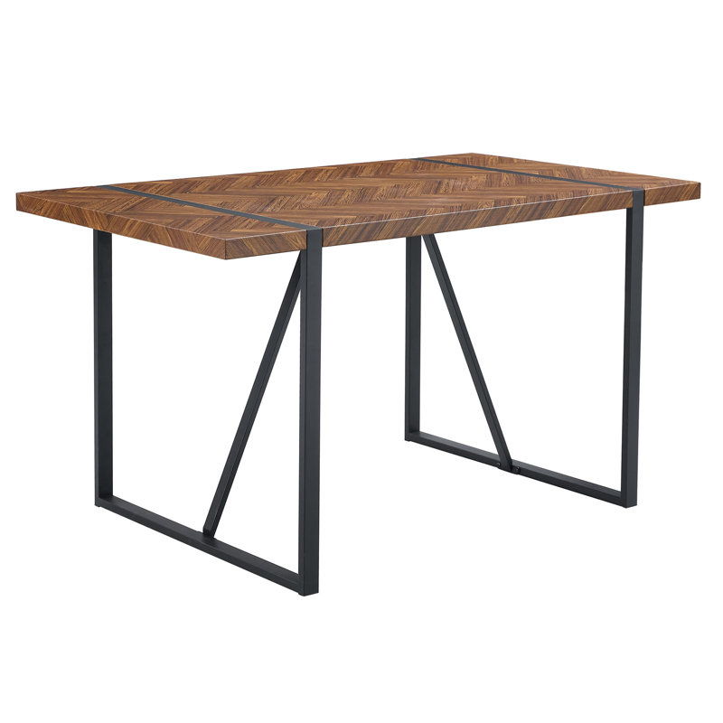 A Minimalist Retro Rectangular Dining Table With A Specially Textured Top And Black Metal Legs.Contemporary Minimalist MDF Dark Wood Textured Tabletop.Able To Give People A Visual Beauty With Rules.