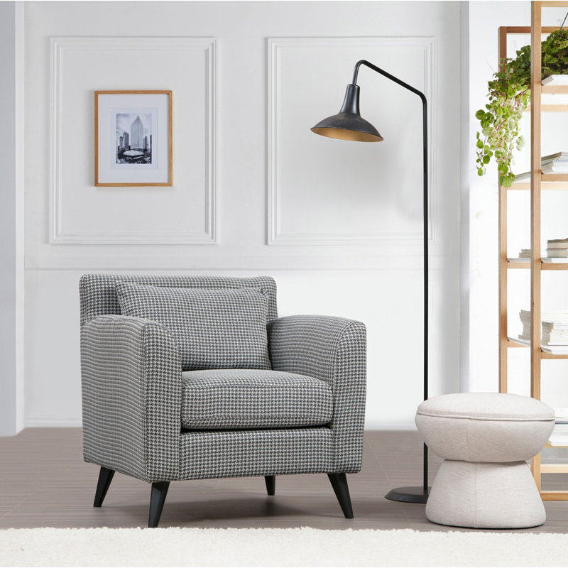 Stylish Wing Chair, Black & White Chequered, 32.3 x 29.5 x 32.7 inches | Beech Wood Frame with Chipboard | 100% Polyester Fabric, Dry-Cleanable | Comfortable Foam Cushioning, Perfect for Hotel & Industrial Decor
