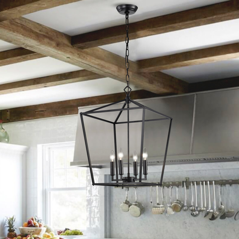 Aspen 4-Light Dimmable Lantern Geometric Chandelier, 63.5" H x 16" W x 16" D, Oil Rubbed Bronze