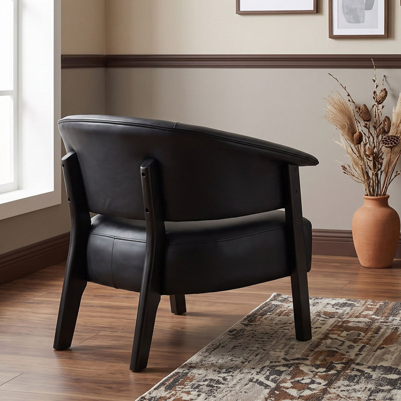 Fauteuil d'appoint à oreilles avec dossier enveloppant, siège rembourré de mousse et pieds en bois, Black