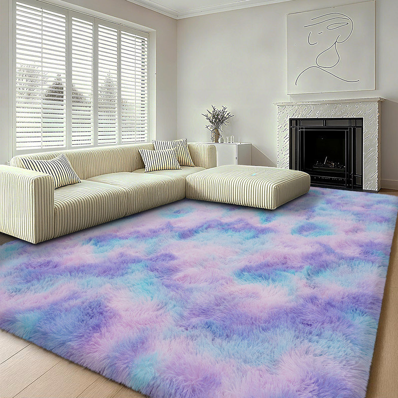 Indigo Tie-Dye Rainbow Design Thick & Soft Area Rug Non-Slip & Durable Pet-Friendly Perfect for Nurseries, Study Rooms, Bedrooms, & Living Rooms