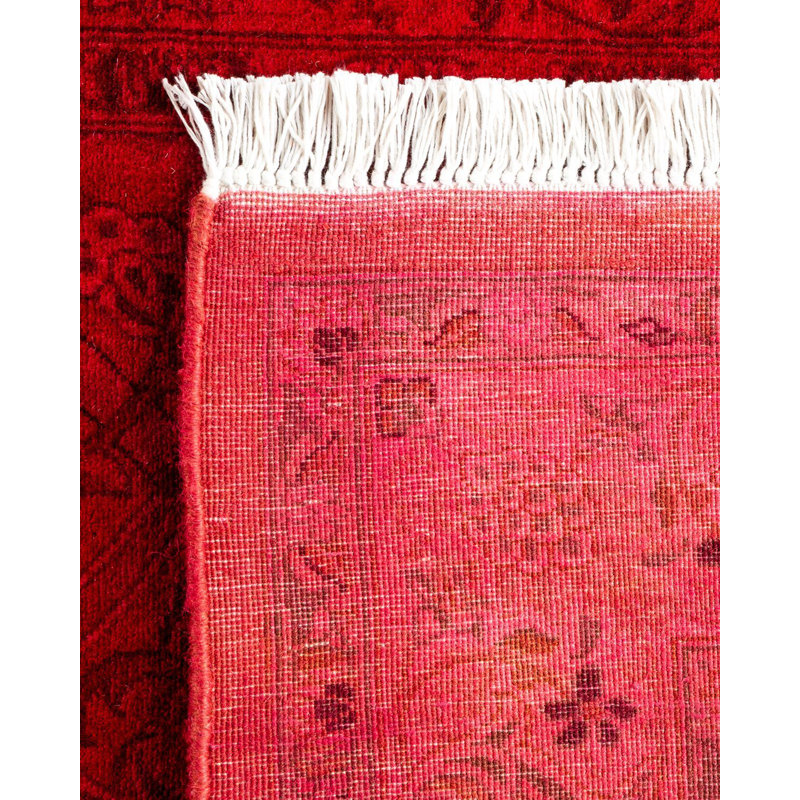 Tapis rouge noué à la main Zarious, unique en son genre