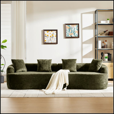 Causeuse incurvée, petit canapé en chenille avec 3 coussins, siège profond pour appartement et salon, aucun assemblage requis