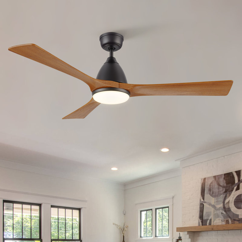 Ventilateur de plafond intelligent à 3 pales DEL avec télécommande et ensemble d'éclairage inclus., Noir, 52