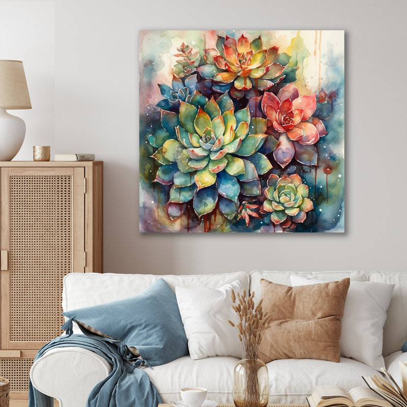 Rylinn Green Red Cactus Scenery IV - Print on Canvas, 24" H x 24" W, Wrapped Canvas