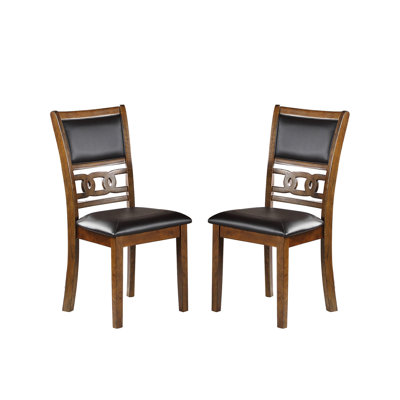 2 chaises de salle à manger avec finition noyer, siège en similicuir robuste et stable, capacité de poids de 250 lb, assemblage de 2 pièces en noyer, stable