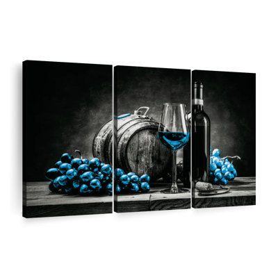 " Wine And Grapes Blue Pop " by L. C. Sutton Creations 3 - Pieces