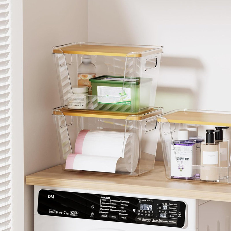 2-Pack Acrylic Trash Bag Holders, Stackable Organizer Bins For Under Sink, Pantry, Kitchen, Bathroom, Or Laundry Storage