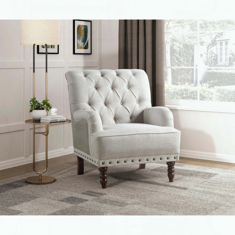 Fauteuil d'appoint capitonné avec garniture cloutée (beige)