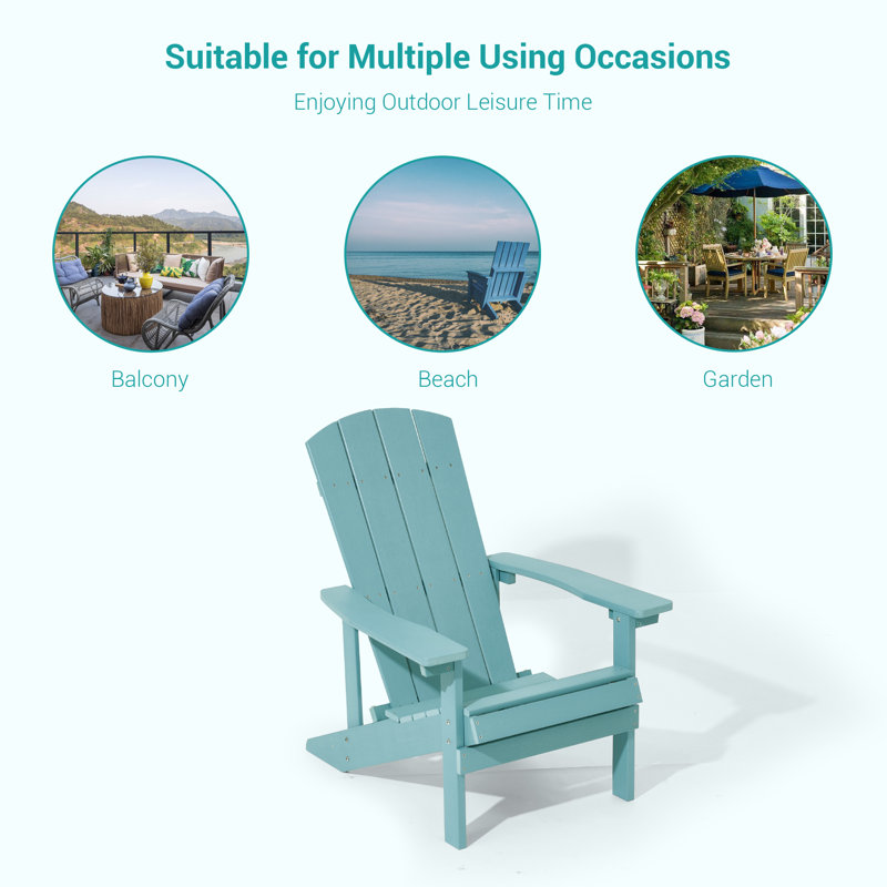 Patio Plastic Lightweight Adirondack Chair for Poolside Backyard Lawn, Lake Blue