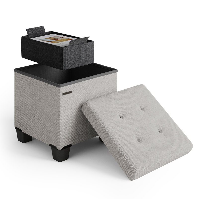 Banc de rangement avec repose-pieds Vérrant, 15"H x 15"W x 15"D, Light Grey