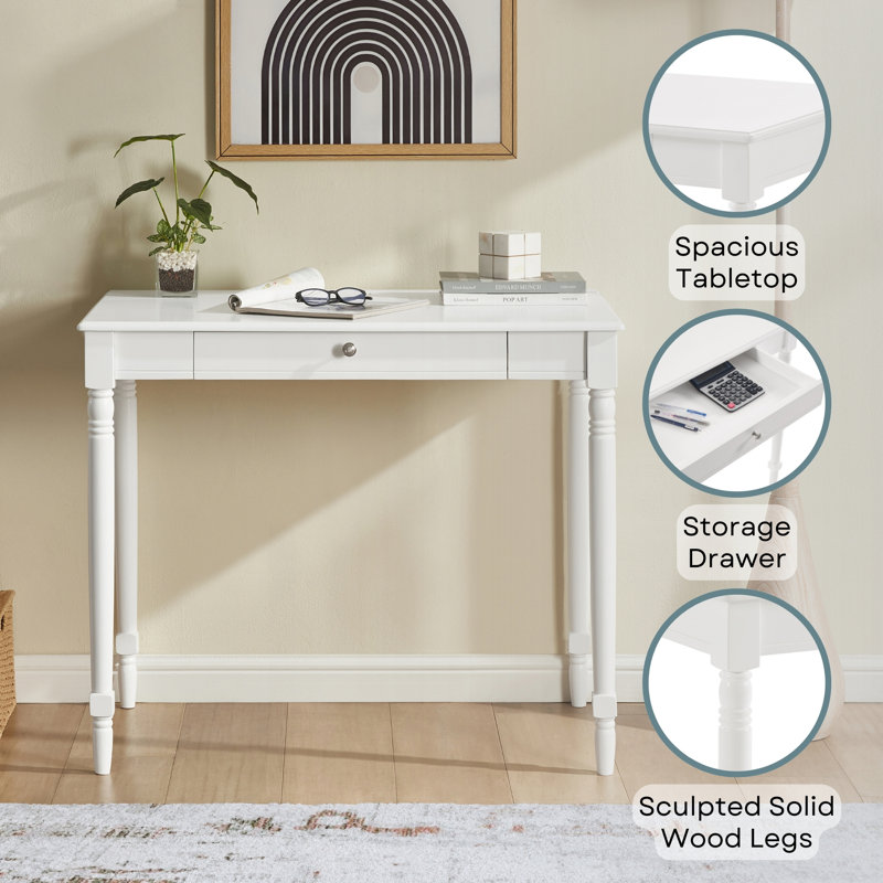 Mayall Solid Wood Base Writing Desk, White