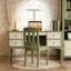 Bureau vintage en bois massif vert et blanc peint à la main