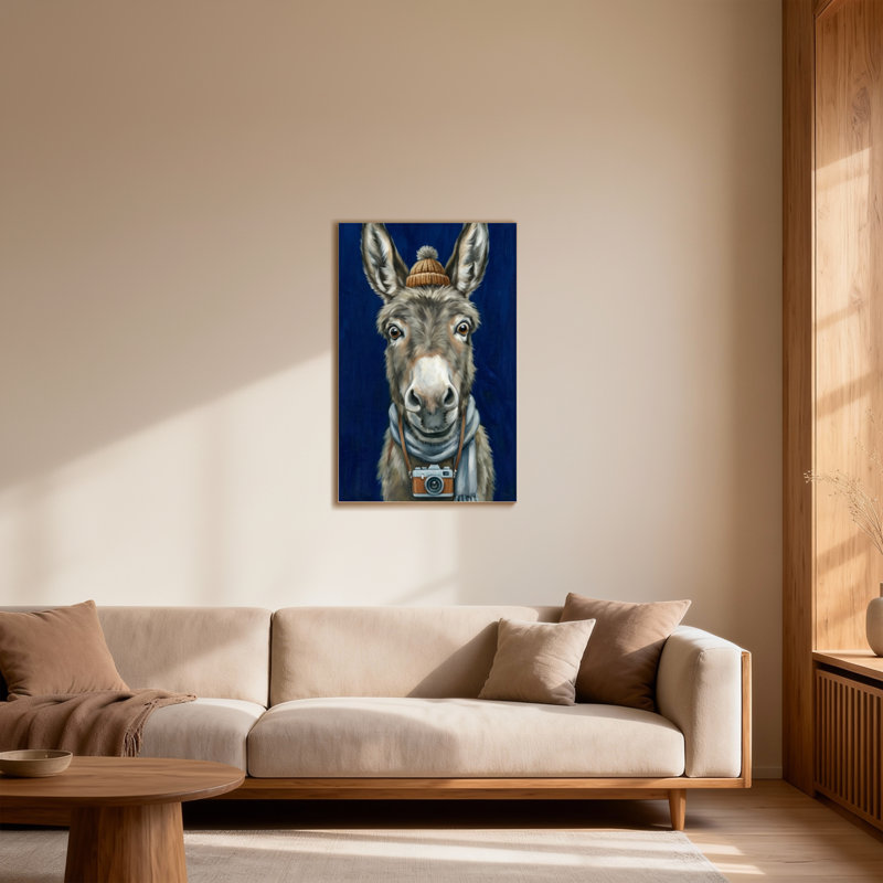 Animals Donkey Wearing Hat Scarf And Camera, 32" H x 48" W