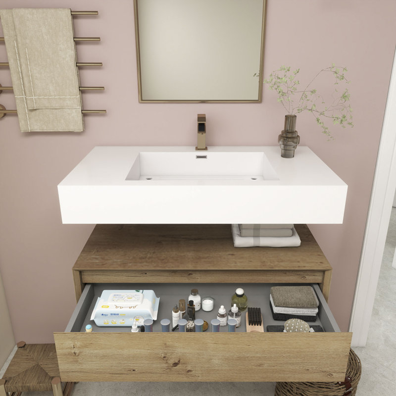 Ensemble de meuble-lavabo mural simple 36 po Alysa, Chêne