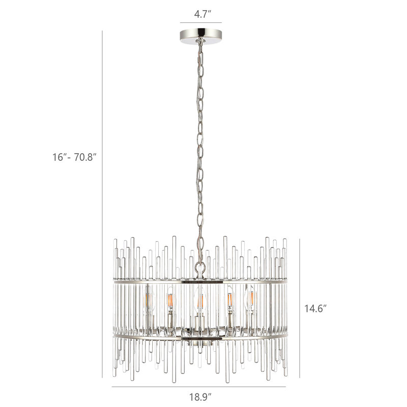 Eletto 5-Light Dimmable Glass Drum Chandelier, Nickel