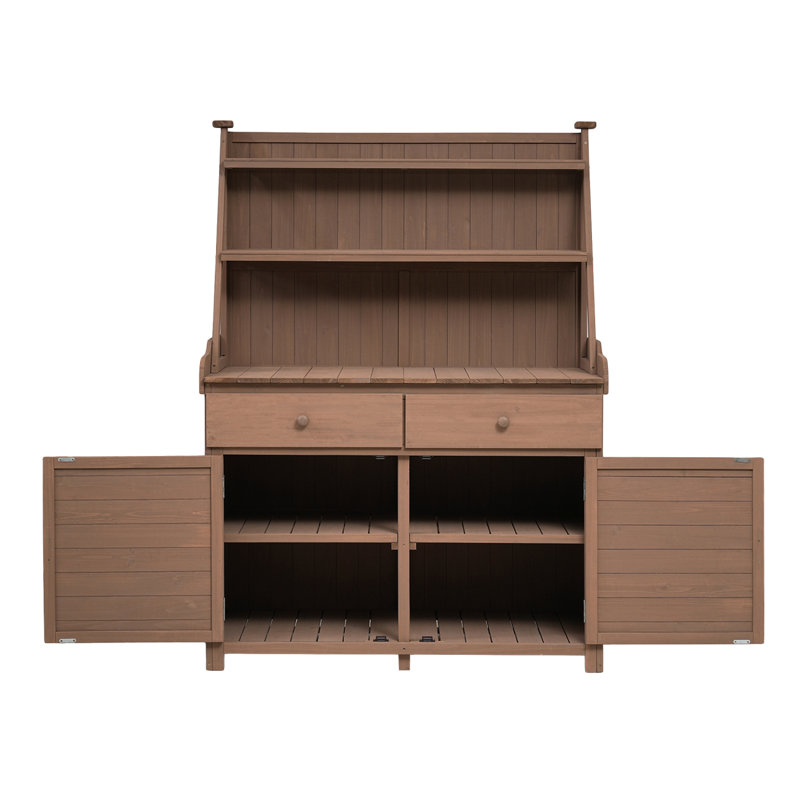65Inch Garden Potting Bench Table, Fir Wood Workstation With Storage Shelf, Drawer And Cabinet, Brown