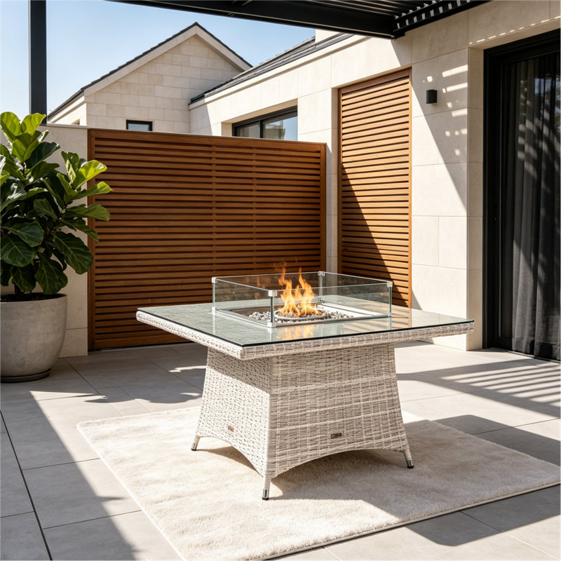 Table carrée en osier avec réservoir de carburant caché