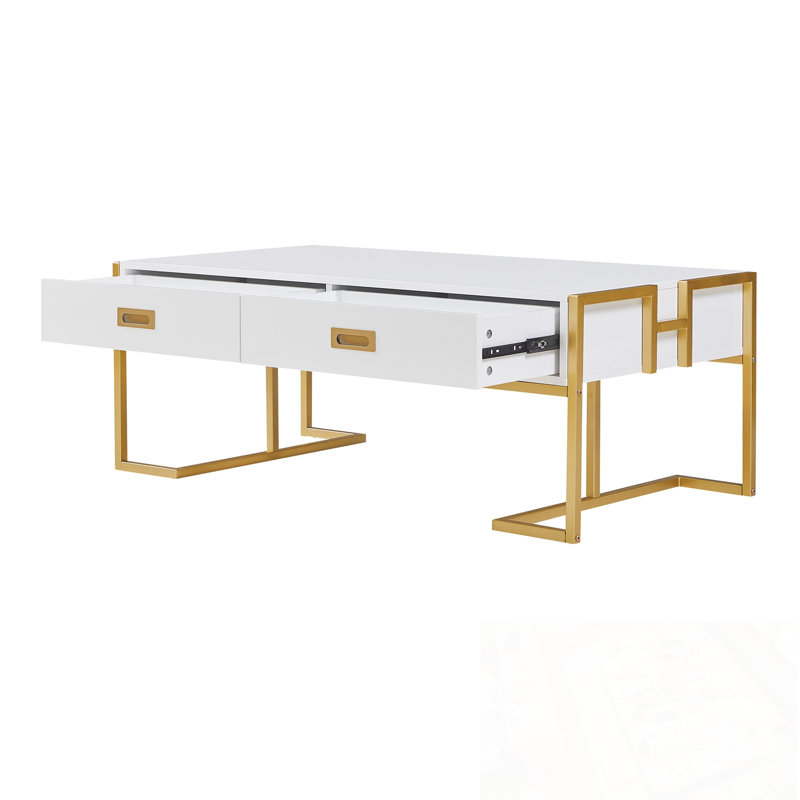 Table basse rectangulaire à 4 tiroirs, Blanc