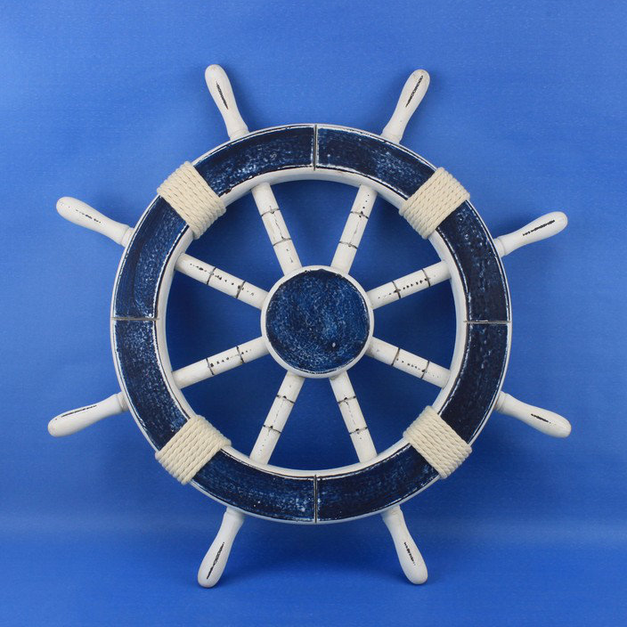 Handmade Coastal Plants & Flowers Wall Decor on Wood, 18" H x 18" W x 2" D, Dark Blue / White